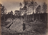 Woodchoppers' Huts in a Virginia Forest. On the Orange & Alexandria Railroad. Wood Supplied U.S.M.R. Railroads under Supervision of Major Brayton, Andrew Joseph Russell American, Albumen silver print from glass negative