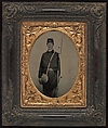 [Civil War Union Soldier with Rifle and Canteen, in Studio], Unknown, Ambrotype
