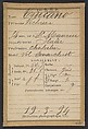 Trucano. Victorine (veuve Belloti). 54 ans, né à St Maurier (Italie). Chapelier. Vol anarchiste. 19/3/94., Alphonse Bertillon (French, 1853–1914), Albumen silver print from glass negative