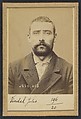 Vendel. Jules. 34 (ou 33) ans, né le 2/4/61 à Chevry (Ain). Garçon de cuisine. Anarchiste. 2/7/94., Alphonse Bertillon (French, 1853–1914), Albumen silver print from glass negative