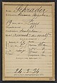 Schrader. Minna, Appoline. 19 ans, née à Paris XIe. Sculpteur. Association de malfaiteurs. 24/3/94., Alphonse Bertillon (French, 1853–1914), Albumen silver print from glass negative