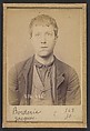 Borderie. Ferdinand, Jacques. 19 ans, né à Sarlat (Dordogne). Peintre sur métaux. Pas de motif. 1/3/94., Alphonse Bertillon (French, 1853–1914), Albumen silver print from glass negative