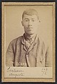 Carteau. Auguste. 23 ans, né à St-Florent (Cher). Verrier. Anarchiste. 1/5/92., Alphonse Bertillon (French, 1853–1914), Albumen silver print from glass negative