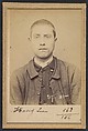 Haesig. Léon. 18 ans, né à St-Denis. Chaudronnier. Disposition du Préfet de Police. 14/4/94., Alphonse Bertillon (French, 1853–1914), Albumen silver print from glass negative