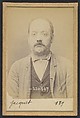 Jacquet. Hippolyte, Edouard. 49 ans, né le 15/3/45 à Paris Ille. Sellier-maroquinier. Anarchiste. 3/7/94., Alphonse Bertillon (French, 1853–1914), Albumen silver print from glass negative