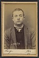 Large. Etienne, Louis. 20 ans, né le 1/1/74 à Lyon (Rhône). Tapissier. Anarchiste. 9/1/94., Alphonse Bertillon (French, 1853–1914), Albumen silver print from glass negative