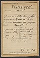 Léonard. Aimé. 30 ans, né à Chalonné/s/Loire (Maine & Loire). Mineur ou gazier. Anarchiste. 27/2/94., Alphonse Bertillon (French, 1853–1914), Albumen silver print from glass negative