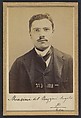 Masini (dit Mazzini). Angelo, Henri. 25 ans, né le 4/9/69 à Milan (Italie). Ébéniste. Anarchiste. 1/9/94., Alphonse Bertillon (French, 1853–1914), Albumen silver print from glass negative