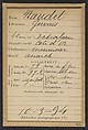 Naudet. Gervais. 40 ans, né à Echaleau (Côte-d'Or). Menuisier. Anarchiste. 10/3/94., Alphonse Bertillon (French, 1853–1914), Albumen silver print from glass negative