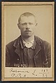 Raboin. Paul, Pierre, Augustin. 32 ans, né à Ouzoir-sur-Loire (Loiret). Journalier. Anarchiste. 23/4/92., Alphonse Bertillon (French, 1853–1914), Albumen silver print from glass negative
