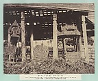 Tsagain Myo: Litters under a shed., Linnaeus Tripe (British, Devonport (Plymouth Dock) 1822–1902 Devonport), Albumen silver print from waxed(?) paper negative