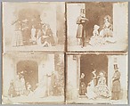 [Contact sheet of four group portraits in a doorway], Calvert Richard Jones  British, Welsh, Salted paper print from paper negative