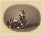 [Woman with Tea Set Playing the Koto], Felice Beato  British, born Italy, Albumen silver print from glass negative with applied color
