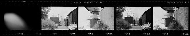[854 Views of Container Corporation and Bethelehem Steel Industrial Architecture, Chicago Rail Yards, Architecture and Street Scenes, Galena Train Depot and Baggage Wagons, Pittsburgh and Pennsylvania Towns], Walker Evans (American, St. Louis, Missouri 1903–1975 New Haven, Connecticut), Film negative