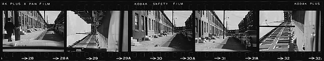 [854 Views of Container Corporation and Bethelehem Steel Industrial Architecture, Chicago Rail Yards, Architecture and Street Scenes, Galena Train Depot and Baggage Wagons, Pittsburgh and Pennsylvania Towns], Walker Evans (American, St. Louis, Missouri 1903–1975 New Haven, Connecticut), Film negative