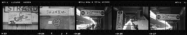 [72 Views of Signs and Shopwindows, with Studies of Men's Dress Possibly for Unpublished Fortune Portfolio "The Clothes," Vicinity Cortlandt Street, New York City], Walker Evans (American, St. Louis, Missouri 1903–1975 New Haven, Connecticut), Film negative