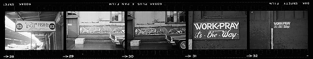 [72 Views of Signs and Shopwindows, with Studies of Men's Dress Possibly for Unpublished Fortune Portfolio "The Clothes," Vicinity Cortlandt Street, New York City], Walker Evans (American, St. Louis, Missouri 1903–1975 New Haven, Connecticut), Film negative
