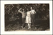 [Lucien Jacques, Georgette Maury, and André Maury Standing in Front of Foliage, Les Cyprés de St. Jean par Grasse, France], Walker Evans  American, Gelatin silver print