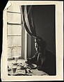 [Walker Evans Seated at Breakfast Table, Curtain Draped on Head, New York City], Helen Levitt  American, Gelatin silver print