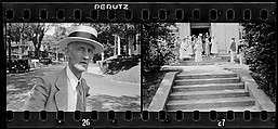 [Two 35mm Film Frames: Man Wearing Straw Boater on Street, Probably Vicinity Danbury, Connecticut], Walker Evans (American, St. Louis, Missouri 1903–1975 New Haven, Connecticut), Film negative