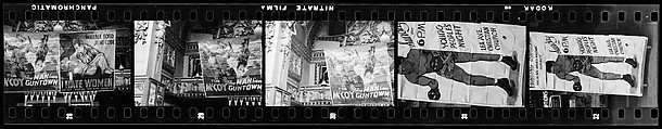 [Five 35mm Film Frames: Theater Lobby and Posters, Double Feature Movie Posters "The Man from Guntown" and "I Hate Women", Boxing Poster, Pennsylvania], Walker Evans (American, St. Louis, Missouri 1903–1975 New Haven, Connecticut), Film negative