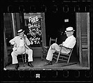[One 35mm Film Frame: Two Elderly Men in Conversation on Porch in Front of Painted Sign for "Free Dance", Greensboro, Alabama?], Walker Evans (American, St. Louis, Missouri 1903–1975 New Haven, Connecticut), Film negative