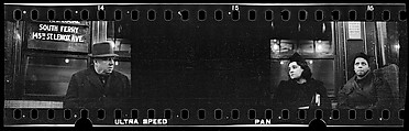 [Two 35mm Film Frames: Subway Passengers, New York City: Man in Hat and Overcoat Beneath "South Ferry" Sign, Two Women], Walker Evans (American, St. Louis, Missouri 1903–1975 New Haven, Connecticut), Film negative