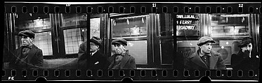 [Three 35mm Film Frames: Subway Passengers, New York City: Man in Cap, Woman in Hat and Gloves], Walker Evans (American, St. Louis, Missouri 1903–1975 New Haven, Connecticut), Film negative