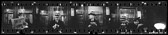 [Five 35mm Film Frames: Subway Passengers, New York City: Men in Hats], Walker Evans (American, St. Louis, Missouri 1903–1975 New Haven, Connecticut), Film negative