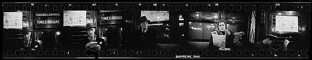 [Five 35mm Film Frames: Subway Passengers, Times Square Shuttle, New York City: Man Reading, Man, Woman in Headscarf and Fur Collar, Young Man in Billed Cap], Walker Evans (American, St. Louis, Missouri 1903–1975 New Haven, Connecticut), Film negative