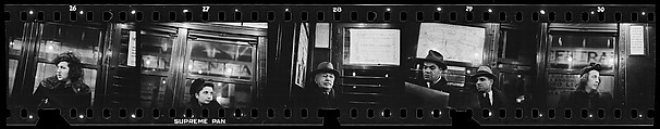 [Five 35mm Film Frames: Subway Passengers, New York City: Women and Men on Times Square Shuttle], Walker Evans (American, St. Louis, Missouri 1903–1975 New Haven, Connecticut), Film negative