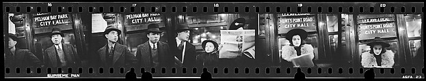 [Five 35mm Film Frames: Subway Passengers, New York City: Men Beneath 