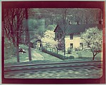 [House and Railroad Tracks from Moving Train, For Fortune Article "Along the Right of Way"], Walker Evans  American, Chromogenic print