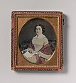 [Seated Young Woman Wearing a Shawl, Holding an Open Book in her Lap], Unknown (American), Daguerreotype with applied color