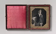 [Boy Holding Cap, Resting Arm on a Column], Unknown (American), Daguerreotype