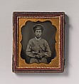 [House Painter Wearing a Cap and Holding a Paint Brush], Unknown (American), Daguerreotype with applied color