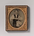 [Man Riving Wood with Froe and Club], Unknown (American), Ambrotype with applied color