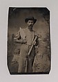 [Mason (?) Holding a Trowel and Sledgehammer], Unknown (American), Tintype