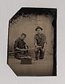 [Two Plumbers with a Pipe, Pipe Cutter, and Toolbox], Unknown (American), Tintype
