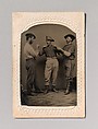 [Two Men in Boxing Stance, a Third Man Adjusting One Man's Form], J. C. Batchelder (American), Tintype with applied color