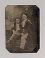 [Two Young Men in Straw Hats, One Seated in the Other's Lap], Unknown (American), Tintype