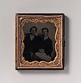 [Two Young Men Seated with Their Arms Around Each Other], Unknown (American), Tintype with applied color