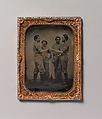 [Four Pugilists with a Bottle at Their Feet], Unknown (American), Tintype with applied color