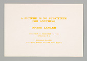 [Announcement for "A Picture Is No Substitute For Anything", Ronnelle Gallery, Halifax], Louise Lawler  American, Letterpress