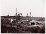 [Broadway Landing with Supply Boats, Appomattox River, Virginia], William Frank Browne  American, Albumen silver print from glass negative