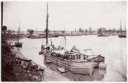 [Barges, Transports, and Horses, White House Landing, Pamunkey River, Virginia], Timothy H. O'Sullivan  American, born Ireland, Albumen silver print from glass negative
