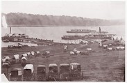 [Upper Wharf with Wagon Park, Belle Plain, Virginia], James Gardner  American, Albumen silver print from glass negative