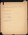 [73 Manuscripts, Typescripts, Carbons From the 1960s-70s: Van Vechten Portrait Session, Lyric Documentary Project, Yale Lecture Notes, Sale of Agee Manuscripts, MFA and Yale Exhibitions, Caroline Freud, and Personal Writing], Walker Evans (American, St. Louis, Missouri 1903–1975 New Haven, Connecticut), Pencil/ink on paper