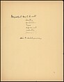 [73 Manuscripts, Typescripts, Carbons From the 1960s-70s: Van Vechten Portrait Session, Lyric Documentary Project, Yale Lecture Notes, Sale of Agee Manuscripts, MFA and Yale Exhibitions, Caroline Freud, and Personal Writing], Walker Evans (American, St. Louis, Missouri 1903–1975 New Haven, Connecticut), Pencil/ink on paper