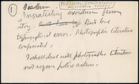[73 Manuscripts, Typescripts, Carbons From the 1960s-70s: Van Vechten Portrait Session, Lyric Documentary Project, Yale Lecture Notes, Sale of Agee Manuscripts, MFA and Yale Exhibitions, Caroline Freud, and Personal Writing], Walker Evans (American, St. Louis, Missouri 1903–1975 New Haven, Connecticut), Pencil/ink on paper